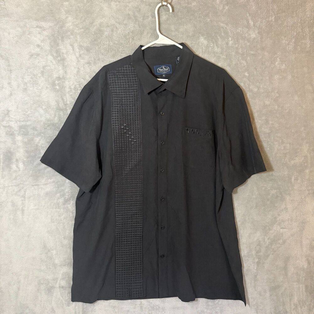 Nat Nast Shirt XL Black 100% Silk Bowling 50s Style Rockabilly Embroidered Camp